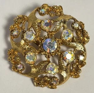 Broche flor vintage dorado bonito estrás - Imagen 1 de 11