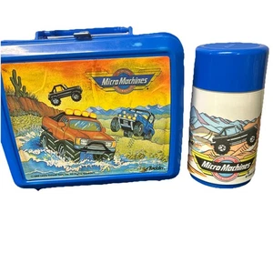 VINTAGE 1989 MICRO MACHINES PLASTIC ALADDIN LUNCH BOX & THERMOS GALOOB TOYS 80'S - Picture 1 of 14