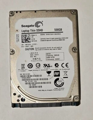 500GB laptop SSHD — Seagate ST500LM000 2.5" 5400RPM SATA III internal hard drive - Image 1 of 3