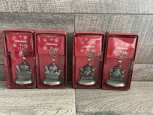 4 Christmas place settings Card Holders picture Santa Snowman metal silver set - Picture 1 of 4