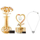 Collier design cœur en or blanc Matashi avec bouquet fleurs plaqué or et boîte à musique