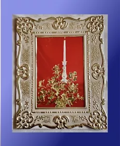Cornice fotografica vintage auguri di Natale anni '40 oro avorio NOS foto interna casuale - Foto 1 di 6