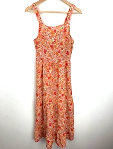 Jessica Simpson Midi Sundress Size M Orange Floral Print Tie Back Crochet - Picture 1 of 8