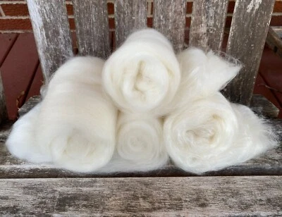 Merino Tussah Silk White 80/20 Roving Batts Rolags Fiber - Fluffy, Soft 4 Ounce - Image 1 of 4