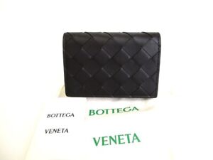 Auth BOTTEGA VENETA Intrecciato Black Leather Business Card Holder #9793