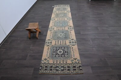 Alfombra de corredor turca vintage 2x12 pies lana anatolia hecha a mano pasillo Oushak MARRÓN Foto 1 de 4