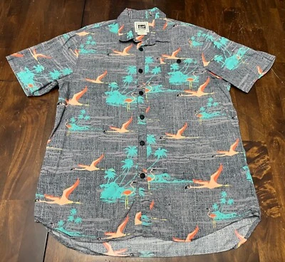 Рубашка с коротким рукавом Giant Garments с принтом фламинго серая на пуговицах мужская размер большой - Изображение 1 из 4