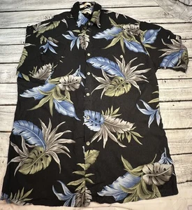 Campia Moda Shirt Men M Black Hawaiian Short Sleeve Button Up Palm Leaves Rayon - Picture 1 of 8