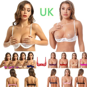 ~Women Open Nipple Bra Sexy Underwire Sheer Lace Unlined Push Up Cupless Shelf - Picture 1 of 152