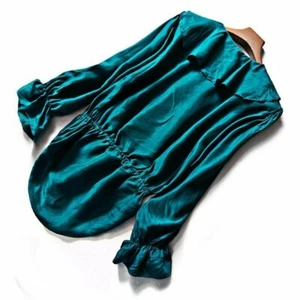 Sexy Damen Satin Seide Shirt Body Overall Rüsche Rüsche Kragen Langarm Top - Bild 1 von 9
