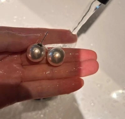 Rare Huge 12mm white South Sea Shell Pearl 14k white gold gild Earrings Ear stud - Image 1 of 4