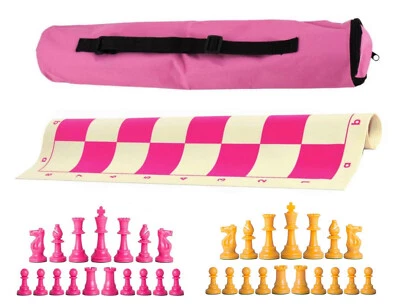 Juego de ajedrez de un solo peso Archer - Tablero de vinilo con piezas y bolsa - Rosa Amarillo Foto 1 de 4