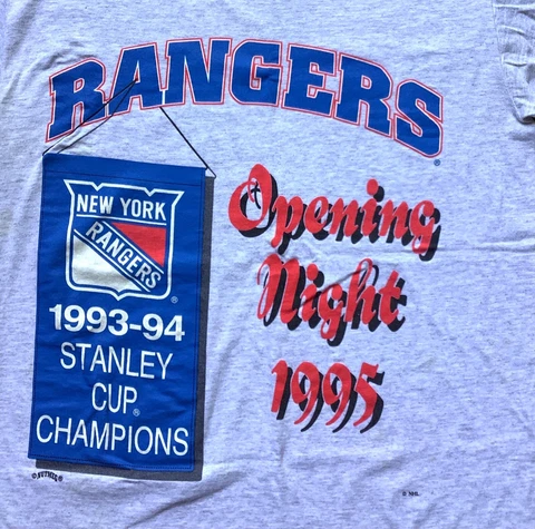 Vtg 90s New York Rangers T Shirt NHL Hockey Opening Night 1995 Nutmeg Mills M Cover