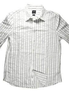 Giorgio Armani Mens Shirt L Striped Snap-Button Western Cowboy Textured Designer - Picture 1 of 8