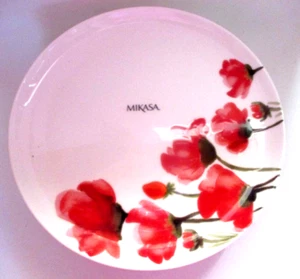 Set of 6 Mikasa KEIRA DINNER Plates Floral Red Poppy Bone China 11" New - Picture 1 of 5