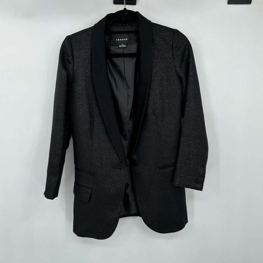 Trouve 女式西装外套 XS 黑色金属色长袖衬里商务休闲学院风 — 第 1/4 张图片
