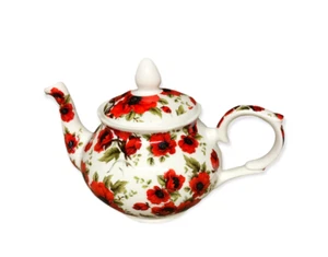 POPPY FLOWER TEAPOT FINE BONE CHINA 21 FLUID OUNCE 2 MUG CAPACITY KITCHEN - Picture 1 of 3