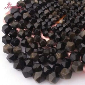 Faceted Gold Obsidian Beads Stone Necklace Bracelet Making Jewelry Accessories