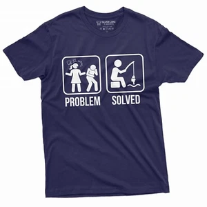 Mens funny Problem Solved Fishing T-shirt Fisherman Gift tee Fishing Lover Shirt - Picture 1 of 8