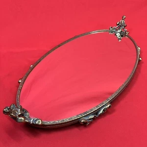 Vintage Cherub Oval Vanity Mirror Tray / Parfum Bathroom / Brass Gold Tone Gilt - Picture 1 of 10