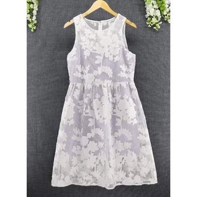 Belle Badgley Mischka Women's Sz 14 Nastia White Floral Lace Lavender Dress - Image 1 of 4