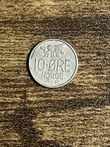 1960 Norway 10 Ten Ore Honeybee Insect Animal Wildlife Actual Coin TB2559* - Picture 1 of 2