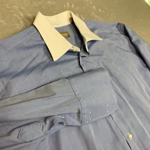 Gitman Bros Dress Shirt Mens 17.5 35 Blue Oxford Button Up French Cuff Cotton - Picture 1 of 8