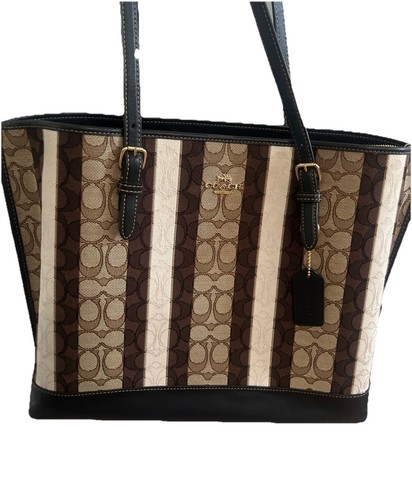 Borsa Coach a righe marrone e crema buone condizioni