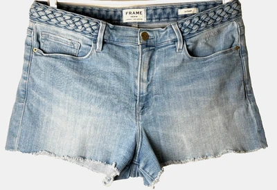 ОПРАВА Le срез джинсовой ткани Jean шорты 32 плетеный пояс слегка состаренный - Изображение 1 из 4