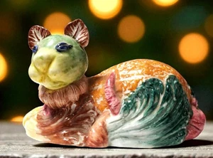 RARE - Majolica Sculptured Vegetable Ceramic Cat Hand Painted - Farmhouse Decor - Picture 1 of 16