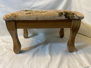 Wood Foot Stool Floral Upholstered Tapestry Style Padded - Cute! - Picture 1 of 13
