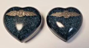 Set of 2 Blue Heart Keepsake Cremation Urns Handcrafted in India by Source - Picture 1 of 4