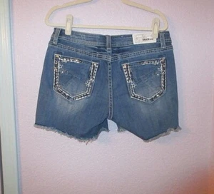 Grace In LA Bling Star Jean Shorts Size 30 Embroidered Sequins Distressed Fringe - Picture 1 of 11