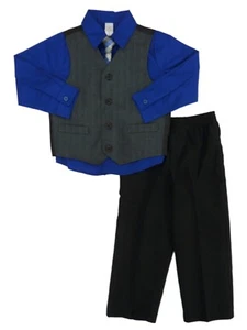 George Infant & Toddler Boys Blue Shirt Vest Tie & Pants 4P Dress Up Outfit - Picture 1 of 1