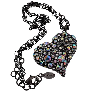 Rare Traci Lynn Necklace Rhinestones Asymmetrical Heart Pendant Chain Sweetheart - Picture 1 of 14