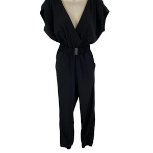 H&M One Piece Jumpsuit Size 4 Black V-Neck Belted - Picture 1 of 4