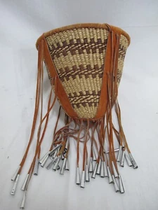 Native American APACHE Leather & Metal Dangle BURDEN Cone Basket - Picture 1 of 11