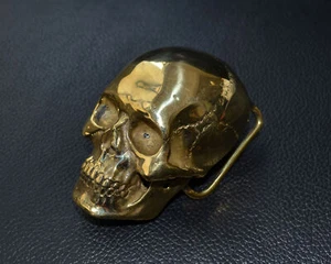 Handmade Pure Copper Brass Lost wax Casting Skull Hand polished Belt Buckle DIY - Picture 1 of 9
