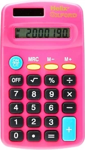 HELIX MINI POCKET CALCULATOR School Office Home Stationery 8 Digit | Pink - Picture 1 of 3