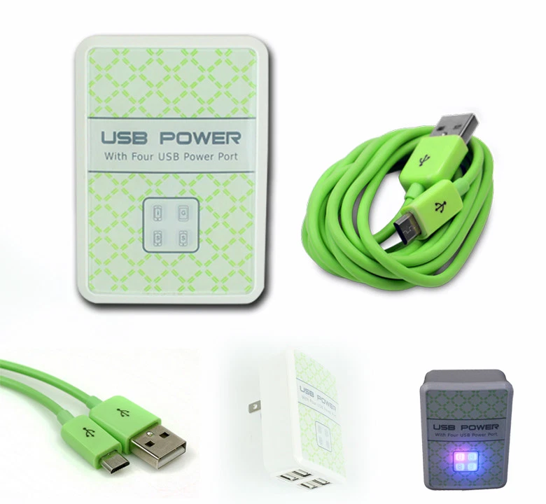 50 4 USB PORT HUB WALL ADAPTER+10FT CABLE CHARGER GREEN LG G2 OPTIMUS G PRO NOOK - Image 1 of 1