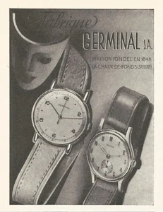 Original 1948 pequeño anuncio GERMINAL S.A. movimiento reloj suizo ARTE MEDIADOS DE SIGLO - Imagen 1 de 1