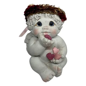 Vintage DREAMSICLE Ceramic White Cherub Angel Blowing Kisses & Hearts 2.5" tall - Picture 1 of 7