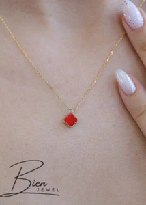 Collana oro trifoglio smaltato bifacciale 14 carati 0,054 once - Foto 1 di 2