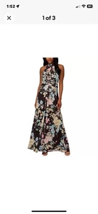 Adrianna Papell Womens Chiffon Floral Halter Maxi Dress Sz 10 Msp $249 New W Tag - Picture 1 of 11