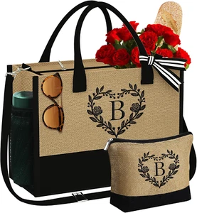 Bridesmaid Gift for Wedding Day - Tote Bag Beach Jute Bag Makeup Bag Bridal Show - Picture 1 of 13