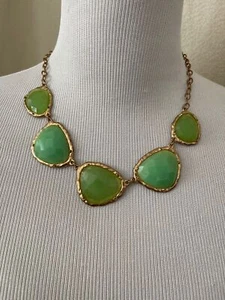 2-Tone Green Faux Gem Gold Tone Fashion Necklace - Picture 1 of 11