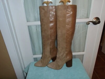 Botas de tacón Nine West beige de gamuza y cuero liso para mujer talla 5 M Foto 1 de 4