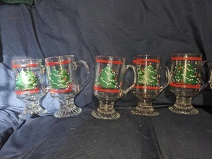 Vintage Waechtersbach German Set of 5 Christmas Tree Footed Glass Mugs 10 Oz. - Picture 1 of 1