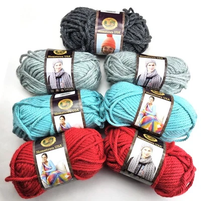 7 SKEINS LION BRAND HOMETOWN USA BULKY YARN:  VARIETY COLORS    LF - Image 1 of 2