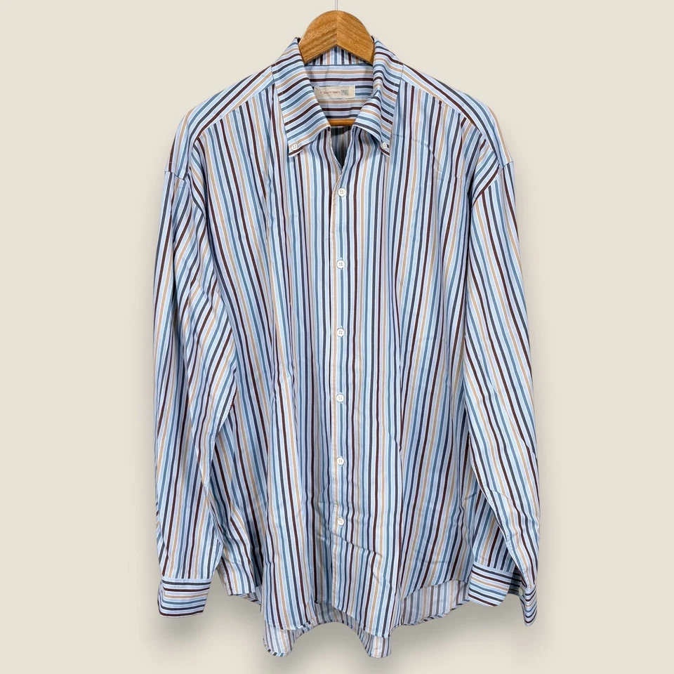 Gitman Bros Sport Button Down Dress Shirt Men 3XL Blue Beige Striped Italy Made - Image 1 of 4